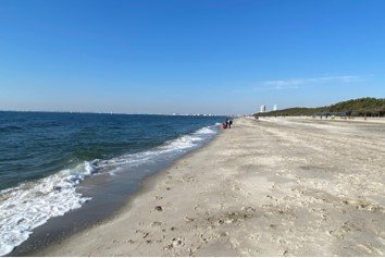 いなげの浜の白い砂浜と遠浅の海